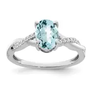 14k White Gold Oval Blue Topaz and Real Diamond Ring