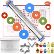 Adjustable Rolling Pin 19 Baking Tool Set and Silicone Baking Pastry Mat Set,...