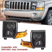 Fit 06-10 Jeep Commander Replacement Headlights Lamps Black Housing Amber Lens
