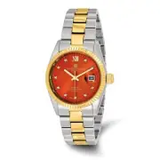 Charles Hubert Mens 2-Tone Yellow Stainless Steel Quartz Red Dial w/ Dial Watch