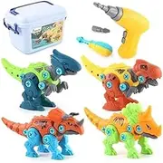 Ameon Take Apart Dinosaur Set with 4 Dinosaur and Drills - STEM Educational Toy for Boys and Girls Ages 3-5, Includes Storage Box