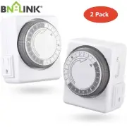 2Pcs Indoor 24-Hr Plug In Grounded Daily Mechanical 2 Outlet Timer Light Switch