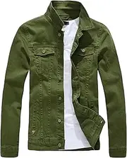 [JEShifangjiusu] Soild Jacket for Men Single Breasted Long Sleeve Outerwear Jackets Casual Slim Fit Trucker Coat, Army Green, L