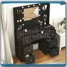 Black Dressing Table MakeupVanity Desk With Large Mirror 7 Drawers &Crystal Pull