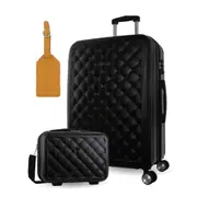 Pierre Cardin LARGE Hard Shell Mini Beauty Case Set Assorted Leather Tag - Black