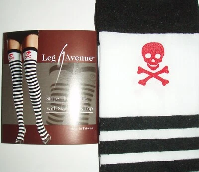 Leg Avenue Skull Cross Bones Stripe Thigh High Stockings Pirate Goth Punk