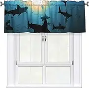 LHBWCVN Hammerhead Sharks Valances for Windows, Rod Pocket Window Treatment Drapes Farmhouse Kitchen Curtains Short Blackout Window Curtains for Living Room Bedroom Decor 54x18 Inch