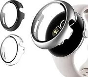 EasEasy 3 Pack Compatible for Google Pixel Watch 3 (2024) 45mm Screen Protector Case, Full Protection Hard PC Case with Thin High Touch Sensitive Tempered Glass for Pixel Watch 3-Black+Clear+Silver