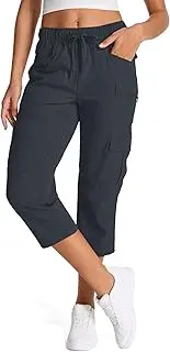 [Jawtut] Womens Capris with Pockets Stretch Shorts Hiking Cargo Quick Dry Elastic Waist Long Shorts