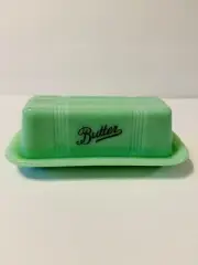 JADEITE GREEN DEPRESSION STYLE GLASS BUTTER DISH w/ LID, Farmhouse Decor