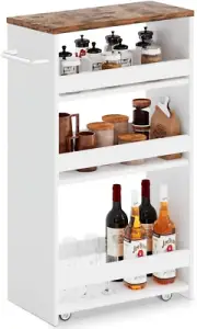 Rolling Storage Cart 7.9" W, 4-Tier Kitchen Cart with Wheels Handle, Slim Storag