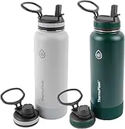ThermoFlask Double Wall Vacuum Insulated Stainless Steel Water Bottle, 40 Ounce, 2-Pack, Ice Grey/Pine