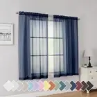 Navy Short Sheer Curtains 45 Inch Length for 42"W x 45"L (Pack of 2) Navy Blue
