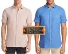 NWT Hugo Boss Orange Slim Fit Linen Short Sleeves Button-Front Shirt