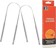 2 Pack Tongue Scraper,Stainless Steel Tongue Cleaners, Professional Tongue Brush for Oral Care, Reduce Bad Breath and Fresh Breath for Adults and Kids, Silver U-shaped for Women Men