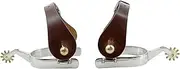 Jeereal Western Stainless Steel Spurs with Spur Straps, Brass Rowel and Buttons, 3/4" Band & 1-3/4" Shank