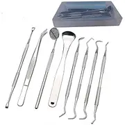 Dental Cleaning Tools(8 PCS) and A Cleaning Cloth,Professional Teeth Cleaning Tools Dental Plaque Remover Kit Stainless Steel Dental Picks Oral Care set to Remover Tartar,Mouth Mirror,Tooth Scaler,tooth scraper,Tongue Cleaner Tongue Scraper,Tweezers