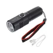 Scalable Small LED Flashlight, 3 Mode Aluminum LED Torch USB Rechargeable, Black