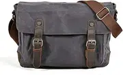 [TRICIA] Canvas Messenger Bag, Large Crossbody Bag for Men, Travel Crossbody Purse Briefcase Business Bag, Grey