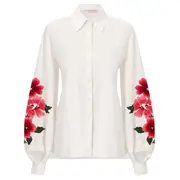 [Carolina Herrera] Embroidery Puff Sleeve Button Down Top