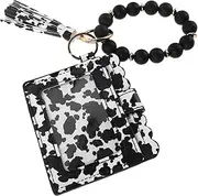 [WOFASHPURET] Cow Grain Wallet Wristlet with Silicone Beads Chain Purse Keychain Faux Leather Card Holder for Women Lightweight and Portable Coin Pouch Keychain Multi Use Keyring for Essentials