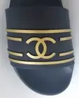 C H A N E L SUN DECK NAVY GOLD CC LOGO POOL SLIDES 35 40 I LOVE SHOES G34355