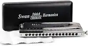 SWAN 10/12/16 Holes C Key Sliver Chromatic Harmonica Standard Chromatic Harmonica in Turning Round Blow Holes with Annex (16 Holes 64 Sound)