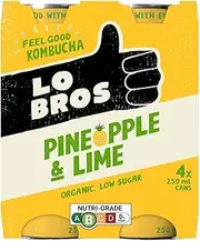 Lo Bros Kombucha Pineapple & Lime Drink 250ml x 4 Pack Cans