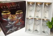 6 NEW CIRCLEWARE Classique WINE GLASSES GOLD Encrusted RIM CRYSTAL Wine Glass