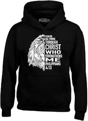 [shop4ever] Philippians 4:13 Lion Verse I Can Do All Things Through Christ Hoodie Sweatshirts