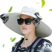 [Generic] Solar Fan Hats for Men,Solar Powered Fan Wide Brim Sunscreen Sun Hat - Fans Wide Brim Solar Fan Hat, Adjustable Men's Fishing Hats for Outdoor