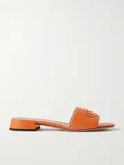 [Valentino Garavani] Valentino Garavani - Vlogo Embellished Leather Slides - Orange - IT39 IT 39 Orange