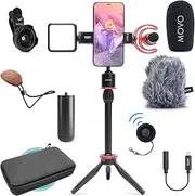 Movo iVlog1 Vlogging Kit for iPhone - Lightning Compatible YouTube Starter Kit - with Shotgun Microphone, Mini Tripod, LED Light, Wide-Angle Lens, Lightning Adapter Vlog Kit (Lightning)