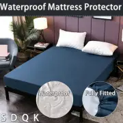Blue Waterproof Mattress Protector Fitted Sheet Single/Double/Queen/King Size AU