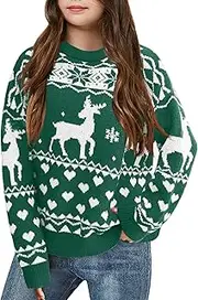 [SECRETEYARD] Girls Christmas Pullover Sweaters Reindeer Elk Snow Long Sleeve Crew Neck Chunky Tops