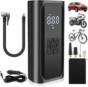 Tyre Inflator Portable Air Compressor, 150PSI Auto Off Air Pump, DC 12V Electric Tire Pump with LCD Digital Pressure Gauge and LED Light for Motorcycle, Bike, Ball, Camp Bed, Car Accessories