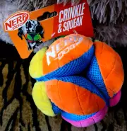 Nerf Dog Crinkle and Squeak Large Ball Toy Multi Color.. New!