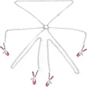 Sex Bondage 4 Silver Nipple Clips Metal Chain With Four Head Nipple Clamp Clitoris Clips Adult Sex Toys BDSM Nipple Clamp for Couples on Bed Restraints Toys