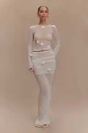 Orianna Orchid Knit Maxi Skirt - Ivory