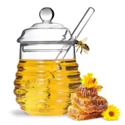 10oz Glass Honey Jar Pot with Dipper and Lid Clear Glass Honey Container