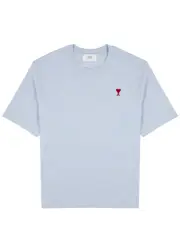 Ami Paris Logo-embroidered Cotton T-shirt - Light Blue XL