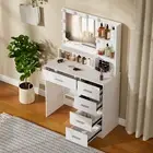 Dressing Table with LED Makeup Mirror 5 Drawers Vanity Table Set Dresser Desk