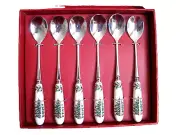 Spode Portmeirion Christmas Tree Set of 6 Dessert Tea Spoons Teaspoons NIB