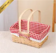 Wicker Basket with Handle, Picnic Basket Rectangular Picnic Basket with Double F