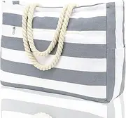 Large Canvas Beach Bag for Women - Waterproof Travel Tote Bag with Lunch/Wet Pocket, Sandproof, Zipper Closure