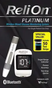 ReliOn Platinum Blood Glucose Monitoring System with Bluetooth + 50 Test Strips