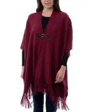 WOMEN'S FRINGE-TRIM TOGGLE-BUCKLE CAPE SWEATER