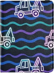 [Amooorous] Fluorescent Engineering Vehicle Colorful Wave Leather decorative passport holder for travel men Travel Documents Organizer Protector Card Holder Passport Case Waterproof, Fluorescent Engineering