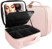 MOMIRA Travel Makeup Bag Cosmetic Bag Makeup Organizer Bag with Lighted Mirror, Adjustable Brightness in 3 Color Scenarios, Waterproof Makeup Train Case - Phosphor