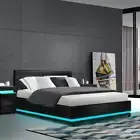 LED Bed Frame PU Leather Gas Lift Storage - Black Double
